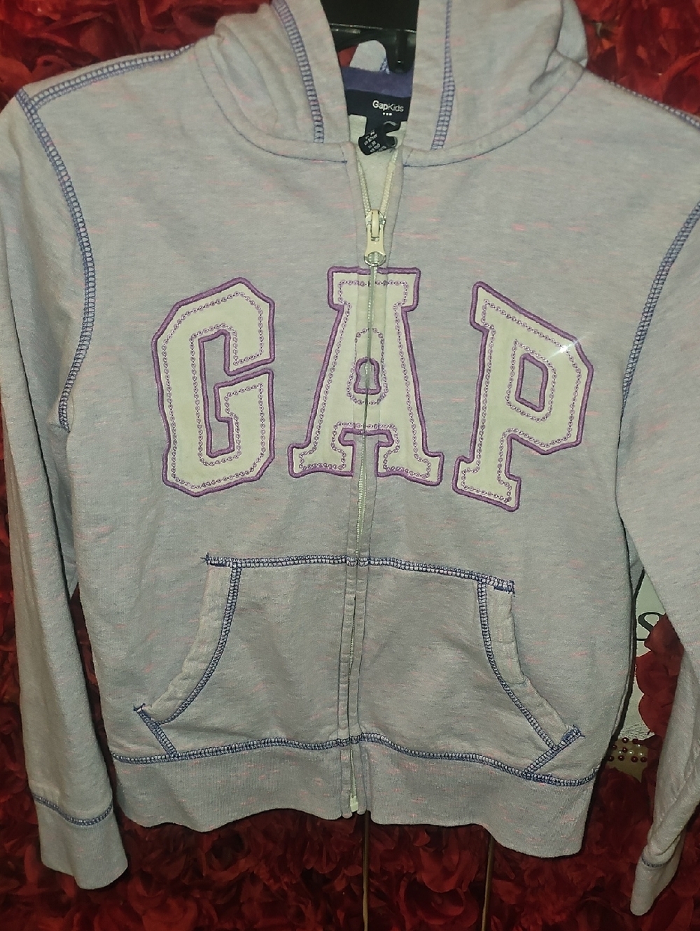 GAP Kids Light Lavender Zip Hoodie with Purple Stitching Size Xlarge